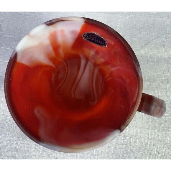 Imperial Glass End Of Day Slag Glass Mug Robins & Flowers Red Yellow White MINT - Picture 12 of 15